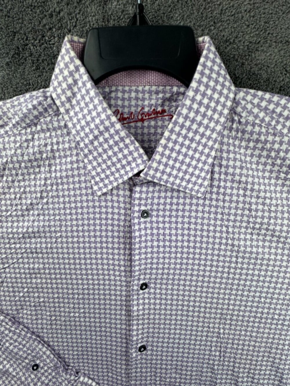 Robert Graham Button Up Shirt Men Long Sleeve Houndstooth Purple 17.5 XL Cotton